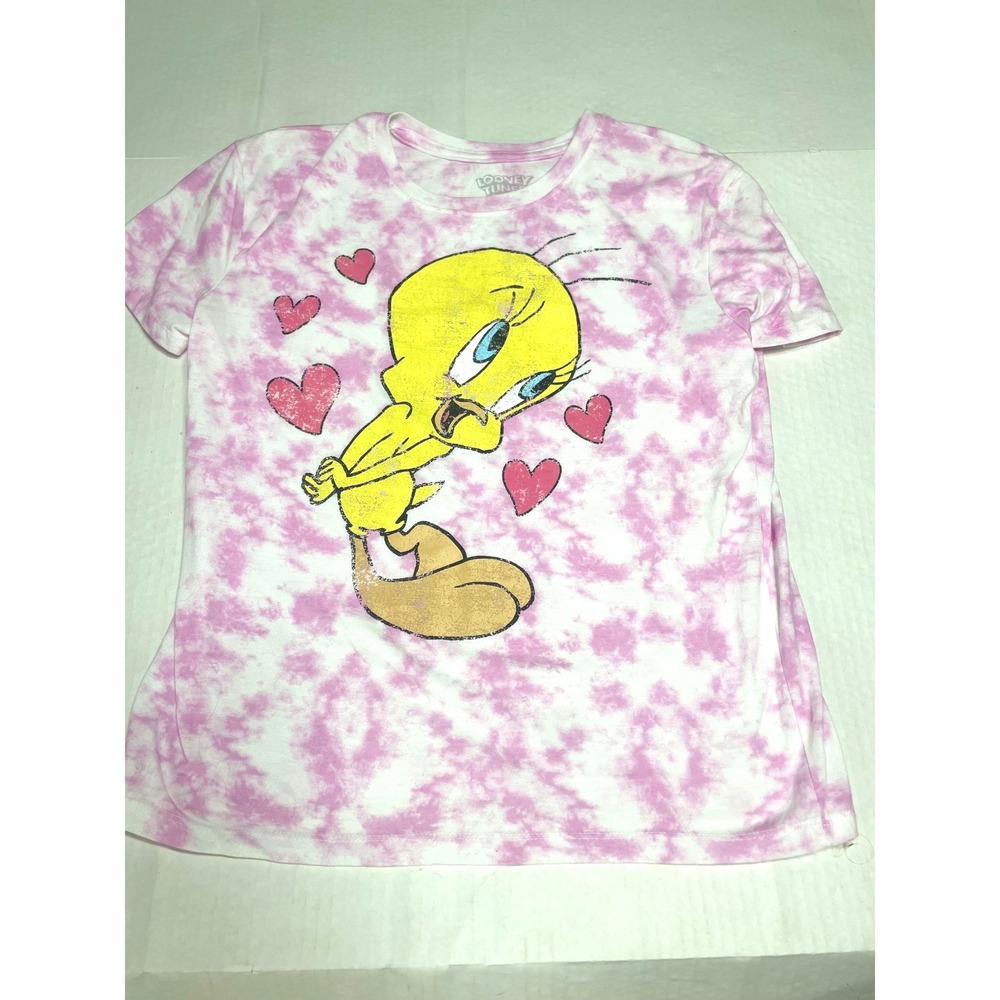 Looney Tunes Tweety Bird Pink Tie Dye Graphic T-Shirt Women Small JT23011